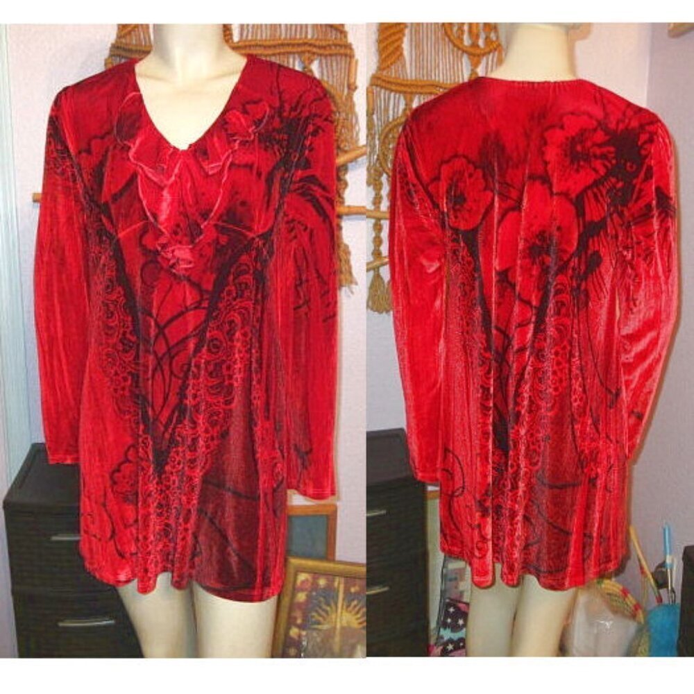 Vtg Pyramid Collection Floral Velvet Blouse Top Size M Whimsigoth Cyber Grunge